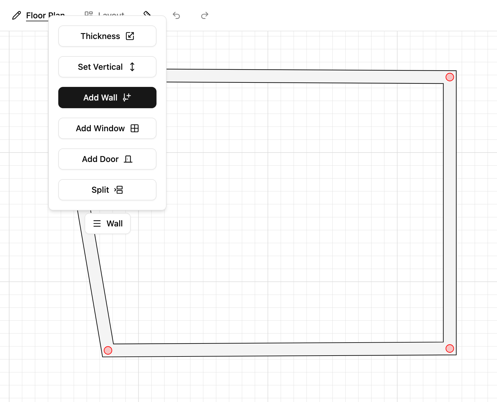 Wall context menu with Add Wall in TilingPlan