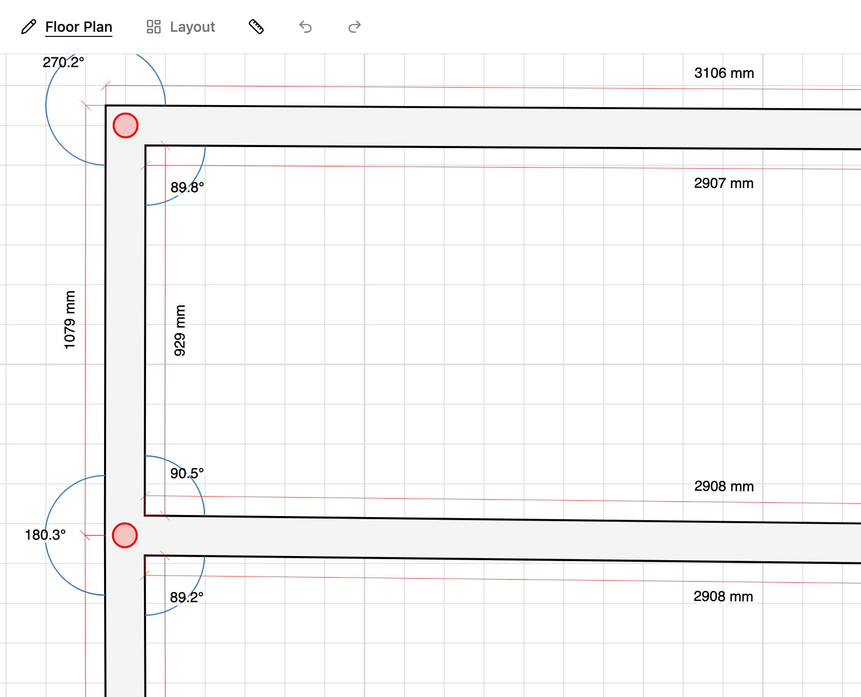 Merged corner on a floor plan in TilingPlan