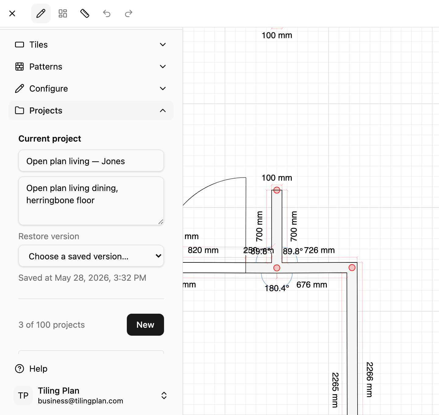 Restore version dropdown on a cloud project in TilingPlan